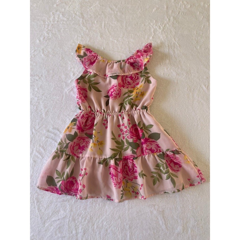 The Childrens Place Girls Pink Floral Ruffle Chiffon Tiered Dress 3T 3036768
